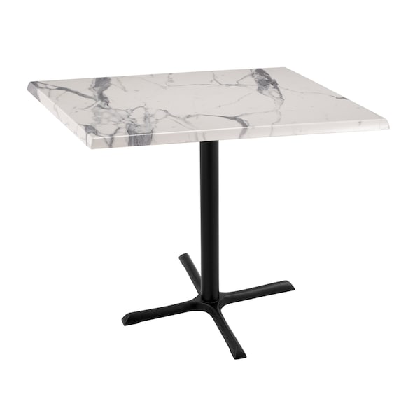 36" Tall OD211 Black Table Base 30" x 30" 36" x 36" Square White Marble Top by the HollBar Stool Co.